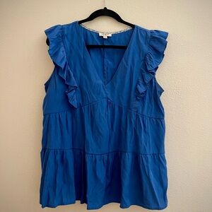 Umgee Blue Flutter Sleeve Ruffled Blouse